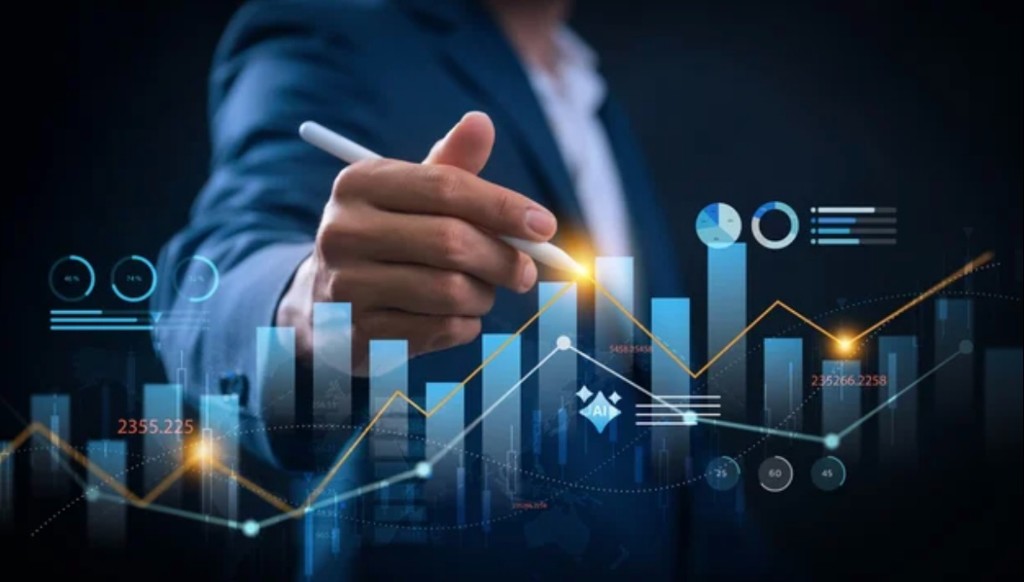 Finance professional analyzing live charts with AI